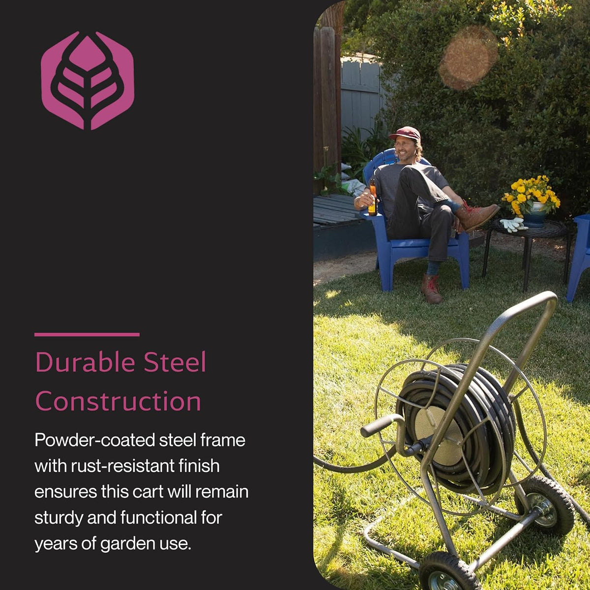 IHTC-1 Compact Garden Hose Truck, 100 ft - Backyard Hose Reel Cart for Convenient Storage - Lawn Care Essential - Tangle & Kink-Free - Rust-Resistant - Leakproof - Easy to Use