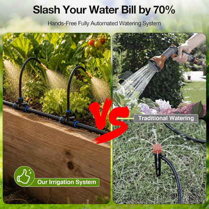 Drip Irrigation System 100FT 1/4", 2026-Upgrade Garden Sprinkler Kit with 16PCS 360° Adjustable Copper Nozzles, Automatic Misting Watering System for Raised Beds, Greenhouse, Lawn, Patio, Yard
