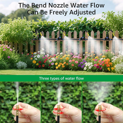 Drip Irrigation System 100FT 1/4", 2026-Upgrade Garden Sprinkler Kit with 16PCS 360° Adjustable Copper Nozzles, Automatic Misting Watering System for Raised Beds, Greenhouse, Lawn, Patio, Yard