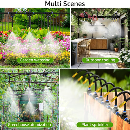 Drip Irrigation System 100FT 1/4", 2026-Upgrade Garden Sprinkler Kit with 16PCS 360° Adjustable Copper Nozzles, Automatic Misting Watering System for Raised Beds, Greenhouse, Lawn, Patio, Yard