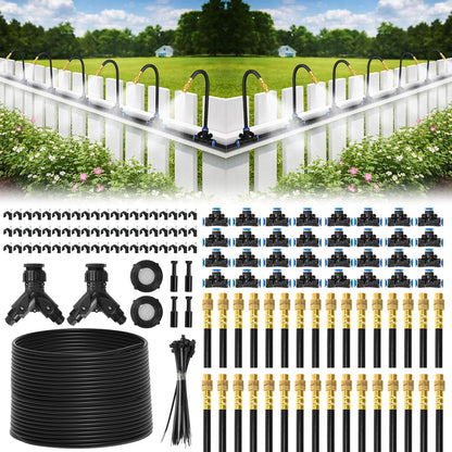 Drip Irrigation System 100FT 1/4", 2026-Upgrade Garden Sprinkler Kit with 16PCS 360° Adjustable Copper Nozzles, Automatic Misting Watering System for Raised Beds, Greenhouse, Lawn, Patio, Yard