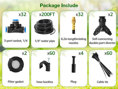 Drip Irrigation System 100FT 1/4", 2026-Upgrade Garden Sprinkler Kit with 16PCS 360° Adjustable Copper Nozzles, Automatic Misting Watering System for Raised Beds, Greenhouse, Lawn, Patio, Yard