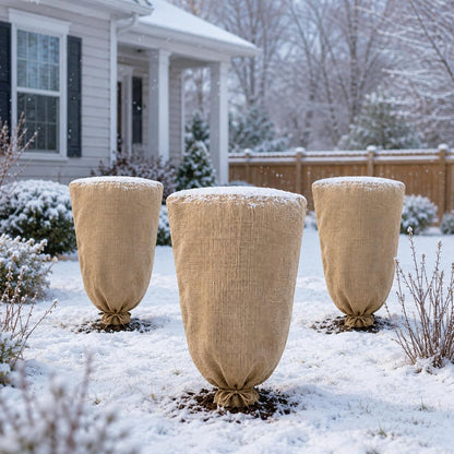 3 Pack 24'' x 40'' Reusable Warm Burlap Winter Plant Cover Bags with Drawstring Burlap Plant Covers Freeze Protection Large Plant Frost Cloth Cold Freeze Blanket Protecting Fruit Tree Potted Plants