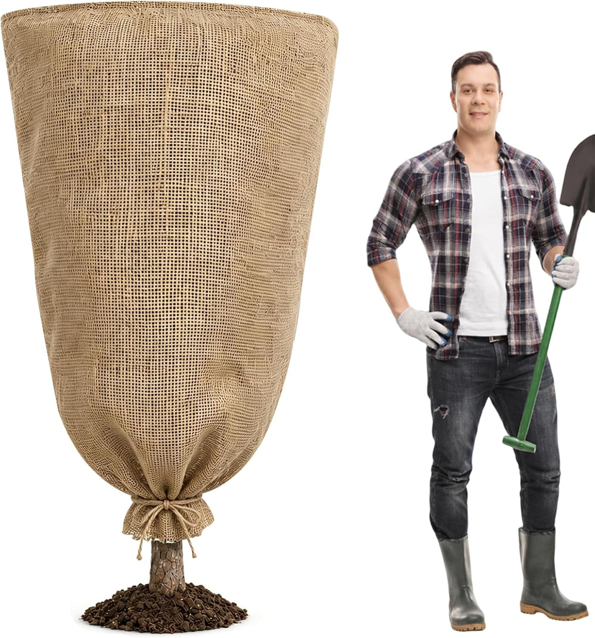 3 Pack 24'' x 40'' Reusable Warm Burlap Winter Plant Cover Bags with Drawstring Burlap Plant Covers Freeze Protection Large Plant Frost Cloth Cold Freeze Blanket Protecting Fruit Tree Potted Plants