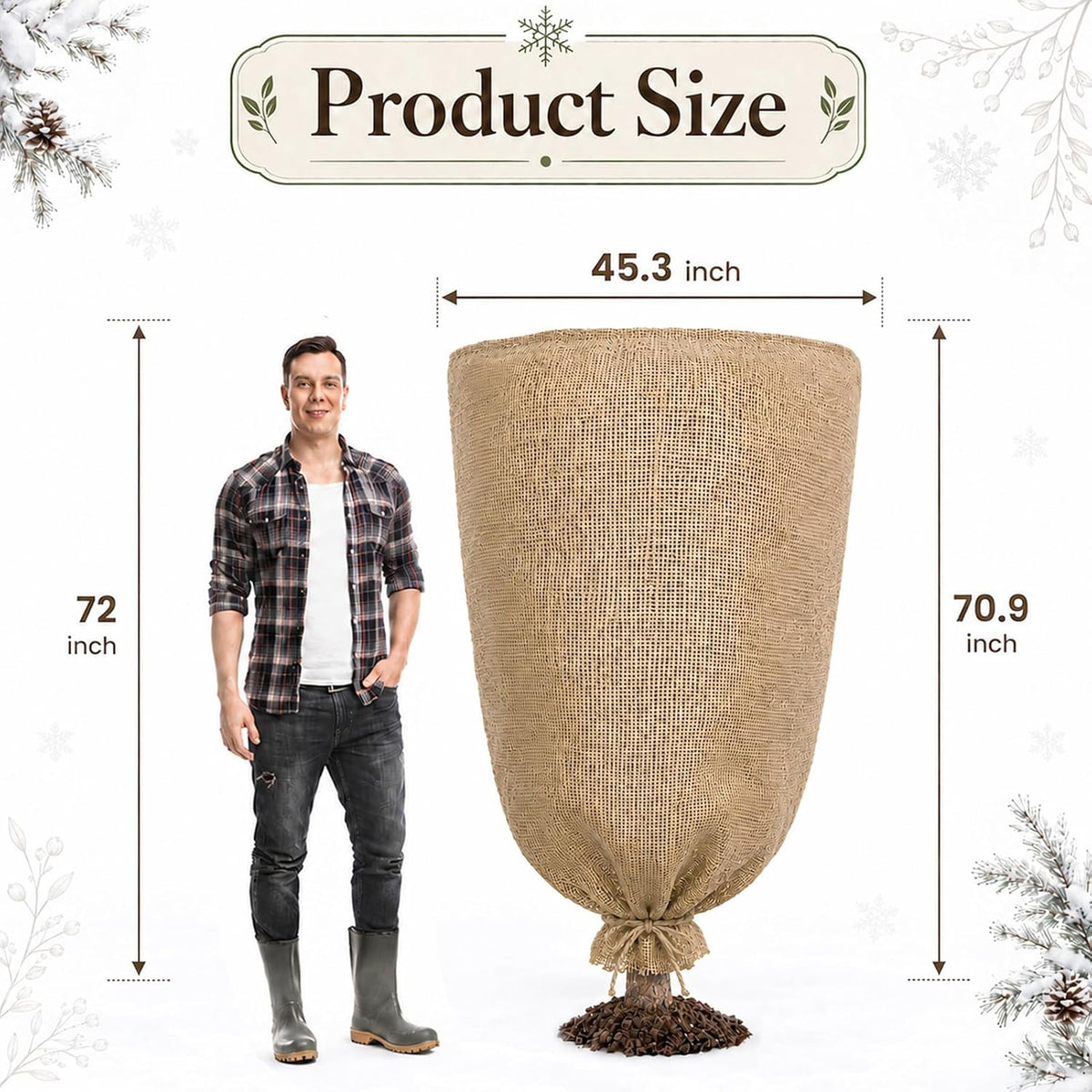 3 Pack 24'' x 40'' Reusable Warm Burlap Winter Plant Cover Bags with Drawstring Burlap Plant Covers Freeze Protection Large Plant Frost Cloth Cold Freeze Blanket Protecting Fruit Tree Potted Plants