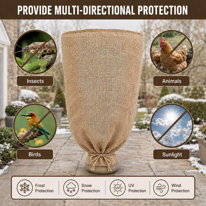 3 Pack 24'' x 40'' Reusable Warm Burlap Winter Plant Cover Bags with Drawstring Burlap Plant Covers Freeze Protection Large Plant Frost Cloth Cold Freeze Blanket Protecting Fruit Tree Potted Plants