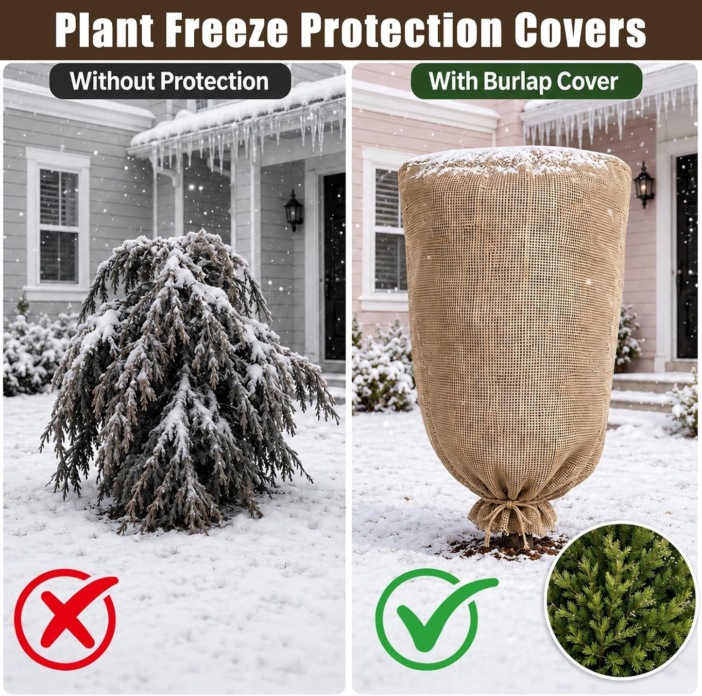 3 Pack 24'' x 40'' Reusable Warm Burlap Winter Plant Cover Bags with Drawstring Burlap Plant Covers Freeze Protection Large Plant Frost Cloth Cold Freeze Blanket Protecting Fruit Tree Potted Plants
