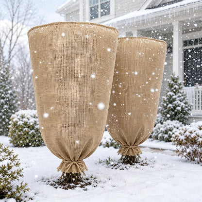 3 Pack 24'' x 40'' Reusable Warm Burlap Winter Plant Cover Bags with Drawstring Burlap Plant Covers Freeze Protection Large Plant Frost Cloth Cold Freeze Blanket Protecting Fruit Tree Potted Plants