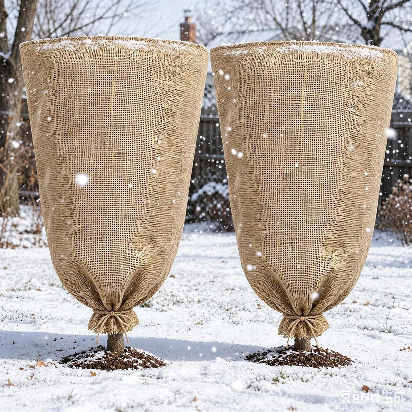 3 Pack 24'' x 40'' Reusable Warm Burlap Winter Plant Cover Bags with Drawstring Burlap Plant Covers Freeze Protection Large Plant Frost Cloth Cold Freeze Blanket Protecting Fruit Tree Potted Plants