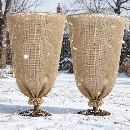 3 Pack 24'' x 40'' Reusable Warm Burlap Winter Plant Cover Bags with Drawstring Burlap Plant Covers Freeze Protection Large Plant Frost Cloth Cold Freeze Blanket Protecting Fruit Tree Potted Plants