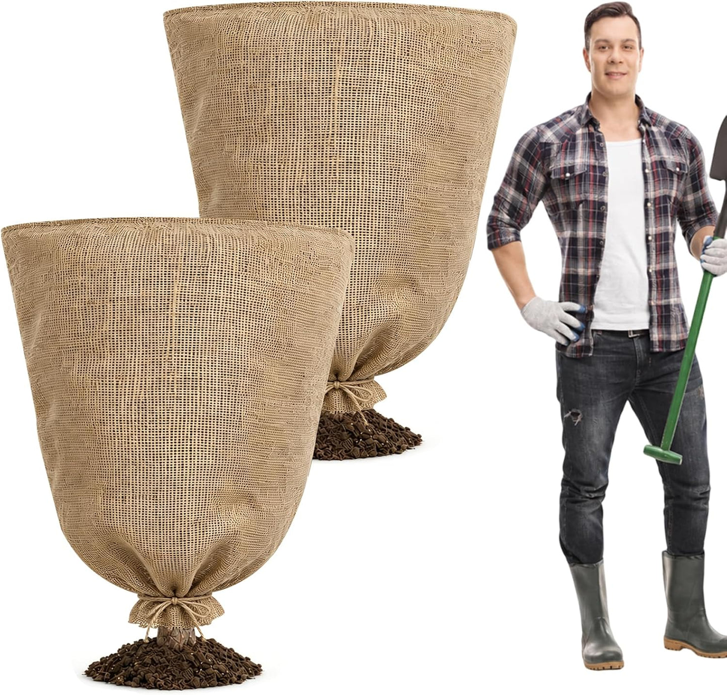 3 Pack 24'' x 40'' Reusable Warm Burlap Winter Plant Cover Bags with Drawstring Burlap Plant Covers Freeze Protection Large Plant Frost Cloth Cold Freeze Blanket Protecting Fruit Tree Potted Plants