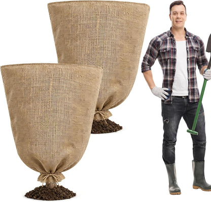 3 Pack 24'' x 40'' Reusable Warm Burlap Winter Plant Cover Bags with Drawstring Burlap Plant Covers Freeze Protection Large Plant Frost Cloth Cold Freeze Blanket Protecting Fruit Tree Potted Plants