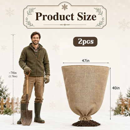 3 Pack 24'' x 40'' Reusable Warm Burlap Winter Plant Cover Bags with Drawstring Burlap Plant Covers Freeze Protection Large Plant Frost Cloth Cold Freeze Blanket Protecting Fruit Tree Potted Plants