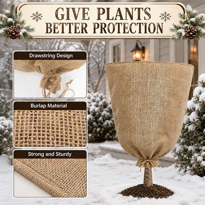 3 Pack 24'' x 40'' Reusable Warm Burlap Winter Plant Cover Bags with Drawstring Burlap Plant Covers Freeze Protection Large Plant Frost Cloth Cold Freeze Blanket Protecting Fruit Tree Potted Plants