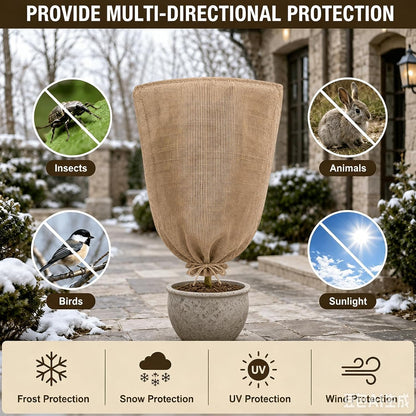 3 Pack 24'' x 40'' Reusable Warm Burlap Winter Plant Cover Bags with Drawstring Burlap Plant Covers Freeze Protection Large Plant Frost Cloth Cold Freeze Blanket Protecting Fruit Tree Potted Plants