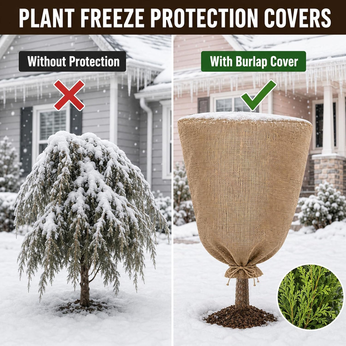 3 Pack 24'' x 40'' Reusable Warm Burlap Winter Plant Cover Bags with Drawstring Burlap Plant Covers Freeze Protection Large Plant Frost Cloth Cold Freeze Blanket Protecting Fruit Tree Potted Plants