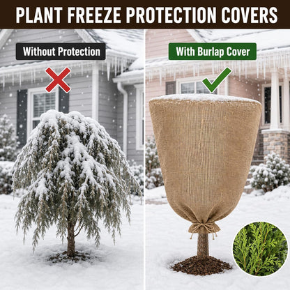 3 Pack 24'' x 40'' Reusable Warm Burlap Winter Plant Cover Bags with Drawstring Burlap Plant Covers Freeze Protection Large Plant Frost Cloth Cold Freeze Blanket Protecting Fruit Tree Potted Plants