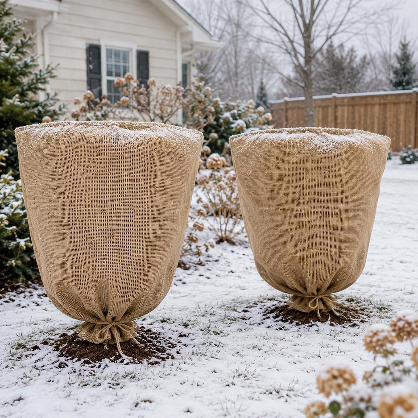 3 Pack 24'' x 40'' Reusable Warm Burlap Winter Plant Cover Bags with Drawstring Burlap Plant Covers Freeze Protection Large Plant Frost Cloth Cold Freeze Blanket Protecting Fruit Tree Potted Plants
