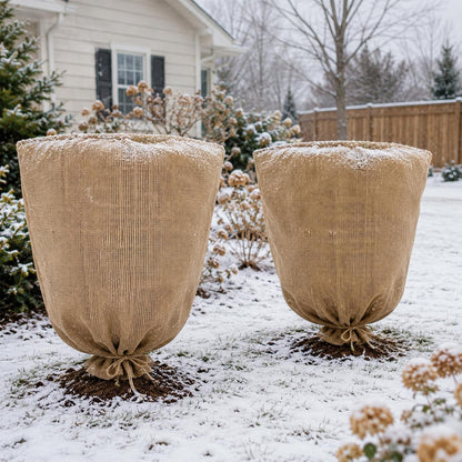 3 Pack 24'' x 40'' Reusable Warm Burlap Winter Plant Cover Bags with Drawstring Burlap Plant Covers Freeze Protection Large Plant Frost Cloth Cold Freeze Blanket Protecting Fruit Tree Potted Plants