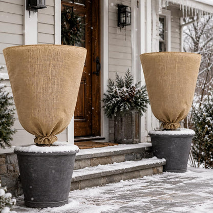 3 Pack 24'' x 40'' Reusable Warm Burlap Winter Plant Cover Bags with Drawstring Burlap Plant Covers Freeze Protection Large Plant Frost Cloth Cold Freeze Blanket Protecting Fruit Tree Potted Plants