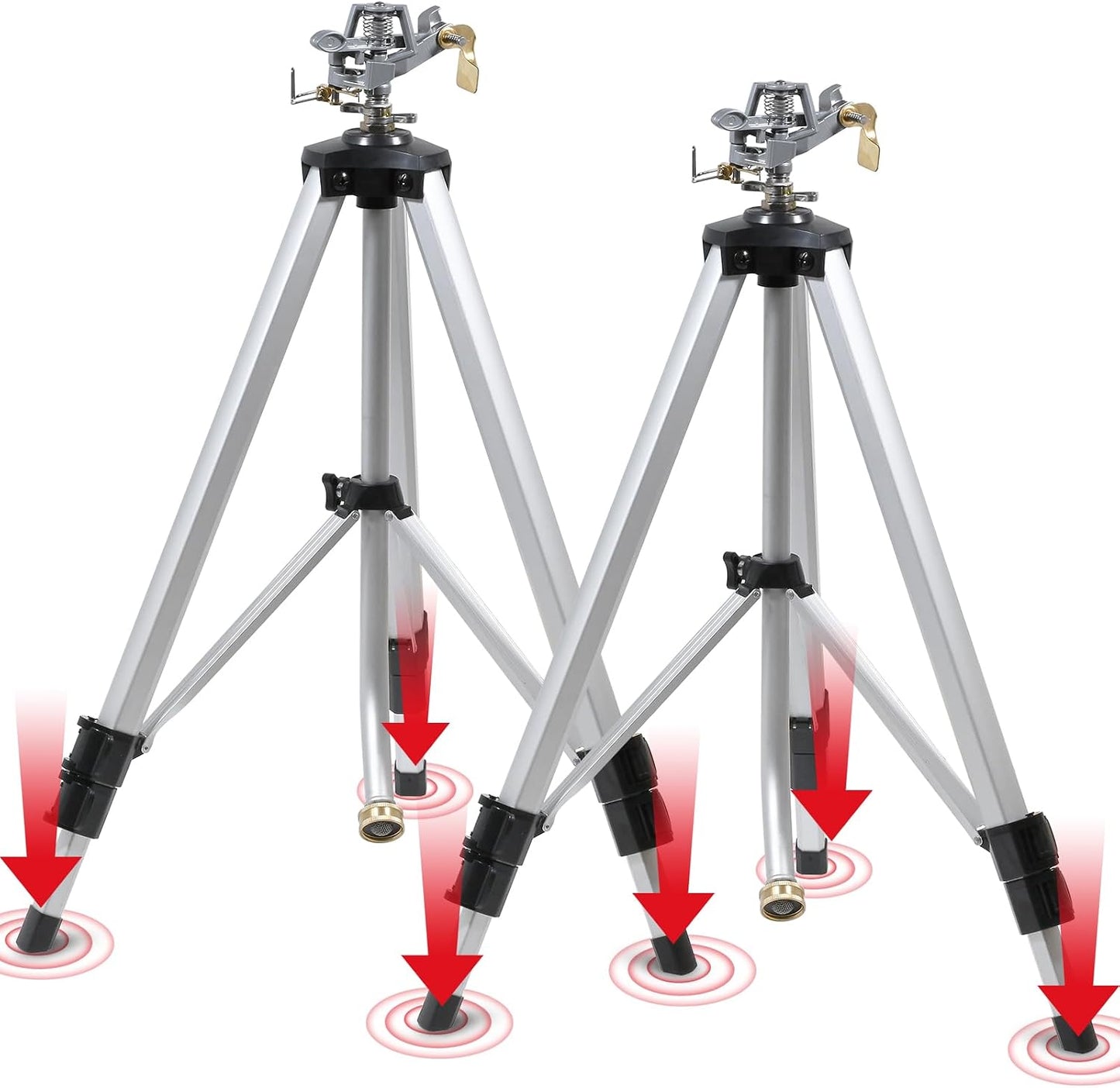 2 Pcs Impact Sprinkler on Adjustable Tripod Base, 360 Degree Large Area, Heavy Duty Adjustable Pulsator Sprinkler for Lawn, Yard and Grass Irrigation, Spray up to 20-90ft
