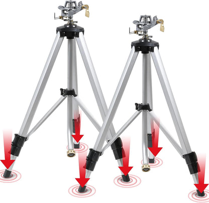 2 Pcs Impact Sprinkler on Adjustable Tripod Base, 360 Degree Large Area, Heavy Duty Adjustable Pulsator Sprinkler for Lawn, Yard and Grass Irrigation, Spray up to 20-90ft