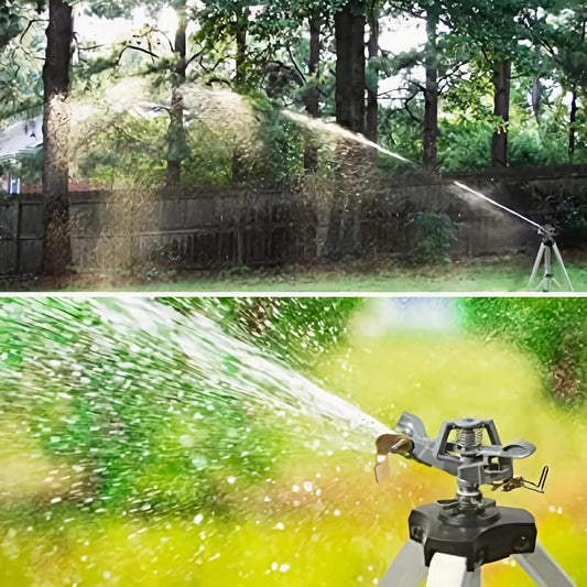 2 Pcs Impact Sprinkler on Adjustable Tripod Base, 360 Degree Large Area, Heavy Duty Adjustable Pulsator Sprinkler for Lawn, Yard and Grass Irrigation, Spray up to 20-90ft