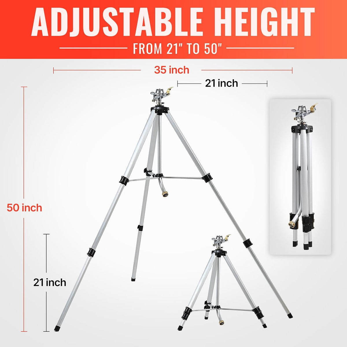 2 Pcs Impact Sprinkler on Adjustable Tripod Base, 360 Degree Large Area, Heavy Duty Adjustable Pulsator Sprinkler for Lawn, Yard and Grass Irrigation, Spray up to 20-90ft