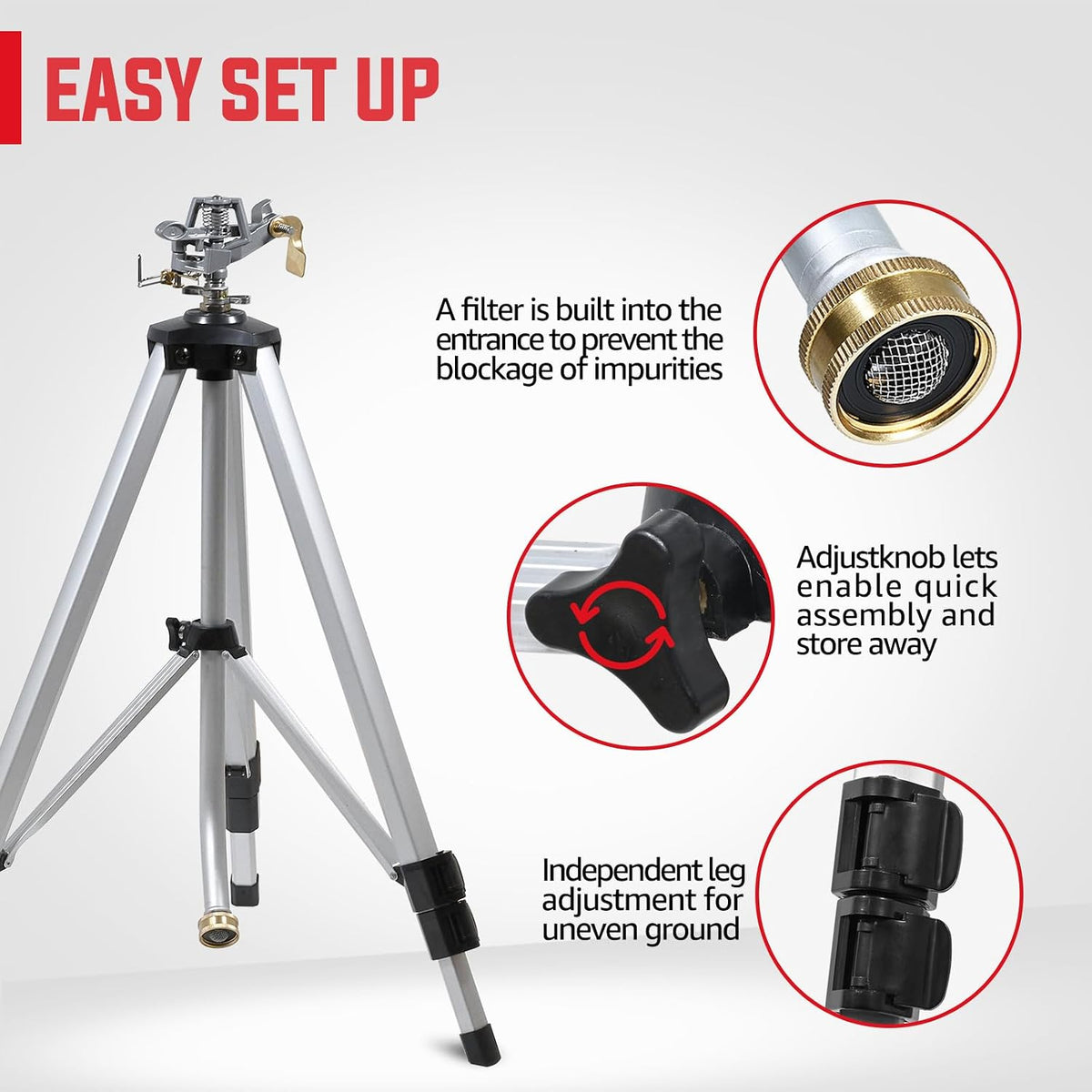 2 Pcs Impact Sprinkler on Adjustable Tripod Base, 360 Degree Large Area, Heavy Duty Adjustable Pulsator Sprinkler for Lawn, Yard and Grass Irrigation, Spray up to 20-90ft