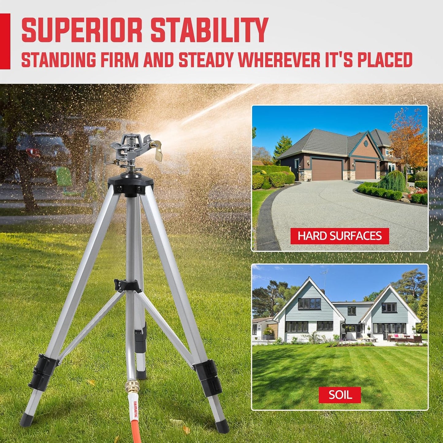 2 Pcs Impact Sprinkler on Adjustable Tripod Base, 360 Degree Large Area, Heavy Duty Adjustable Pulsator Sprinkler for Lawn, Yard and Grass Irrigation, Spray up to 20-90ft