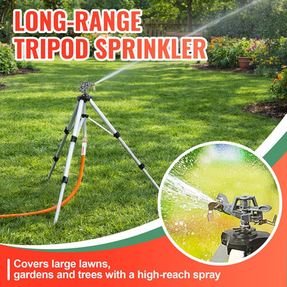 2 Pcs Impact Sprinkler on Adjustable Tripod Base, 360 Degree Large Area, Heavy Duty Adjustable Pulsator Sprinkler for Lawn, Yard and Grass Irrigation, Spray up to 20-90ft
