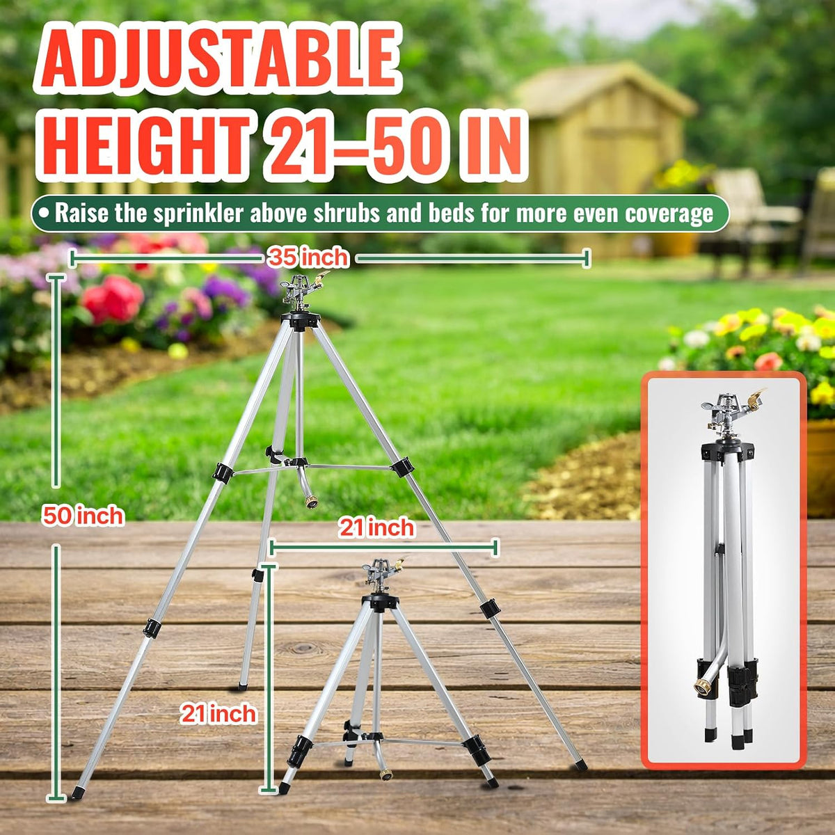 2 Pcs Impact Sprinkler on Adjustable Tripod Base, 360 Degree Large Area, Heavy Duty Adjustable Pulsator Sprinkler for Lawn, Yard and Grass Irrigation, Spray up to 20-90ft