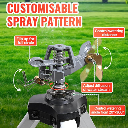 2 Pcs Impact Sprinkler on Adjustable Tripod Base, 360 Degree Large Area, Heavy Duty Adjustable Pulsator Sprinkler for Lawn, Yard and Grass Irrigation, Spray up to 20-90ft