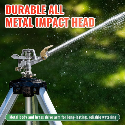 2 Pcs Impact Sprinkler on Adjustable Tripod Base, 360 Degree Large Area, Heavy Duty Adjustable Pulsator Sprinkler for Lawn, Yard and Grass Irrigation, Spray up to 20-90ft
