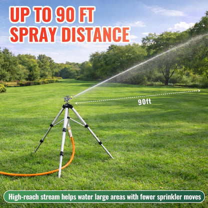 2 Pcs Impact Sprinkler on Adjustable Tripod Base, 360 Degree Large Area, Heavy Duty Adjustable Pulsator Sprinkler for Lawn, Yard and Grass Irrigation, Spray up to 20-90ft