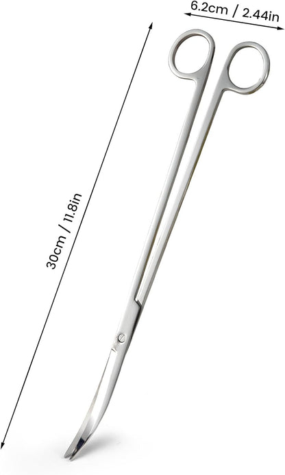 12" Stainless Steel Aquarium Scissors, Curved Long Aquatic Plant Trimming Scissors for Aquascaping, Fish Tank & Terrarium Maintenance in Fresh & Salt Water (Silver)