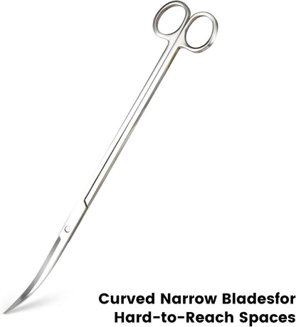 12" Stainless Steel Aquarium Scissors, Curved Long Aquatic Plant Trimming Scissors for Aquascaping, Fish Tank & Terrarium Maintenance in Fresh & Salt Water (Silver)