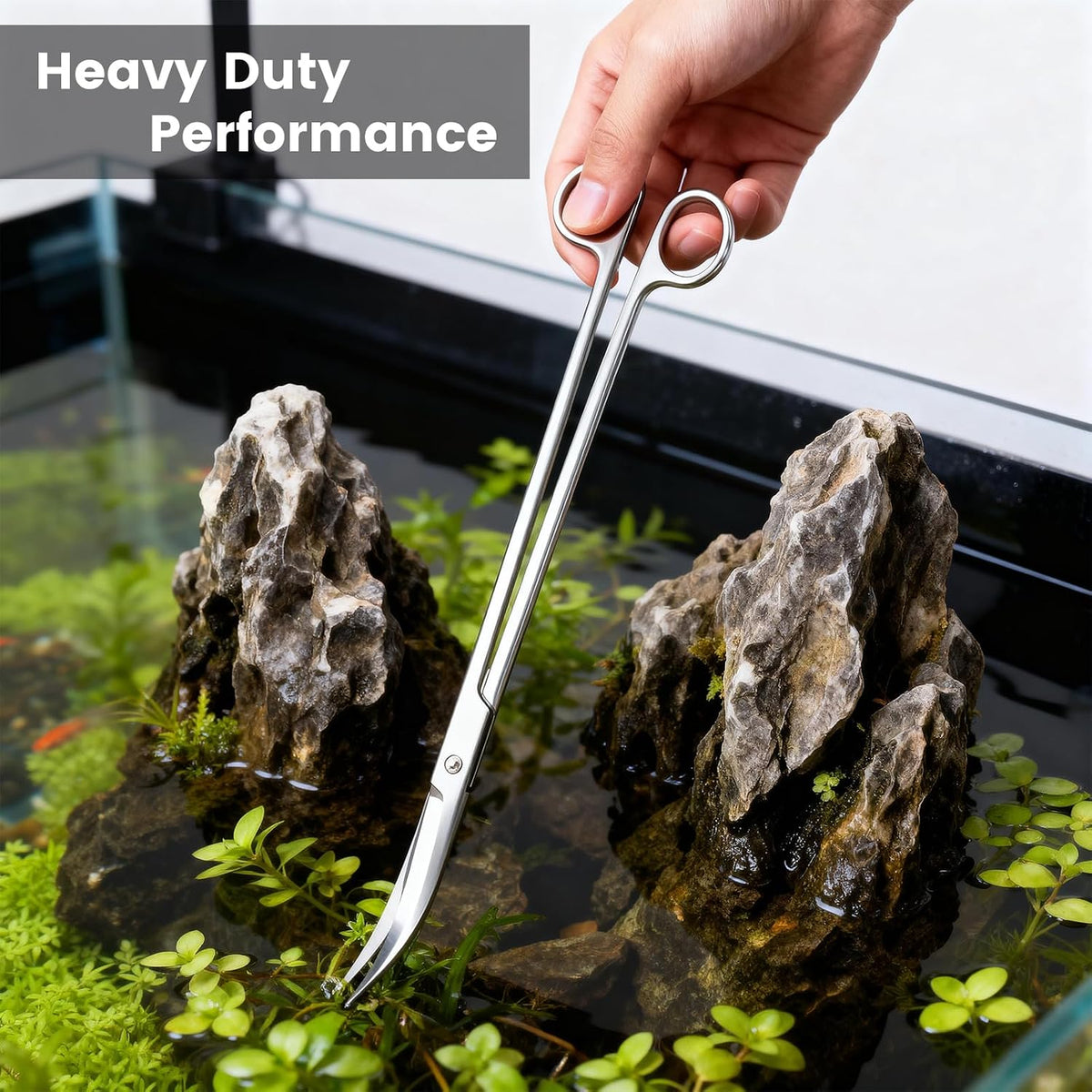 12" Stainless Steel Aquarium Scissors, Curved Long Aquatic Plant Trimming Scissors for Aquascaping, Fish Tank & Terrarium Maintenance in Fresh & Salt Water (Silver)