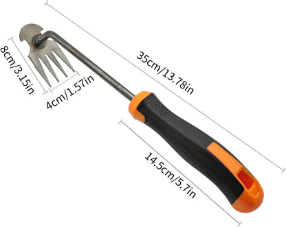 Weed Tool,Garden Weeder Puller Tool with Handle Manual Hand Weeder Tool 4 Teeth Dual Purpose Weeder High Strength Garden Weed Removal Tool for Garden Yard Farm (Rubber Handle)