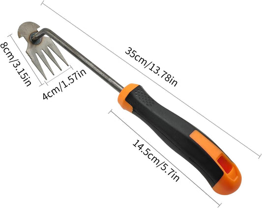 Weed Tool,Garden Weeder Puller Tool with Handle Manual Hand Weeder Tool 4 Teeth Dual Purpose Weeder High Strength Garden Weed Removal Tool for Garden Yard Farm (Rubber Handle)
