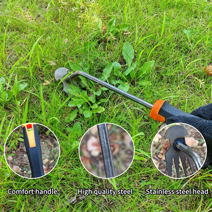 Weed Tool,Garden Weeder Puller Tool with Handle Manual Hand Weeder Tool 4 Teeth Dual Purpose Weeder High Strength Garden Weed Removal Tool for Garden Yard Farm (Rubber Handle)