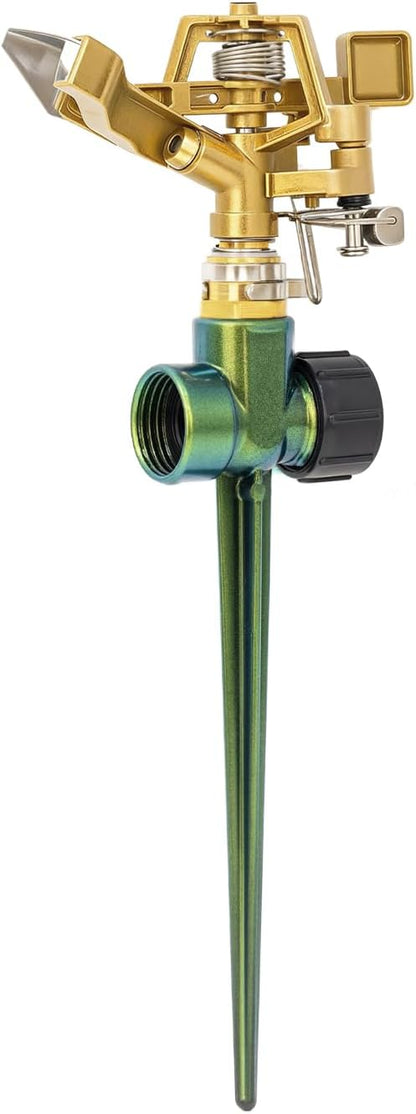 Heavy Duty All-Metal Impact Sprinkler Head on Sturdy Spike Base