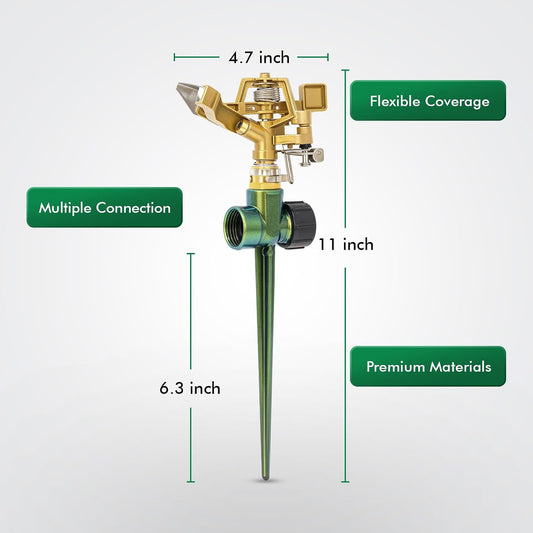 Heavy Duty All-Metal Impact Sprinkler Head on Sturdy Spike Base