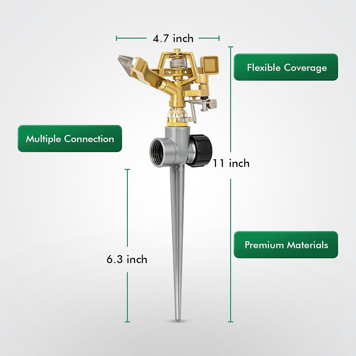 Heavy Duty All-Metal Impact Sprinkler Head on Sturdy Spike Base