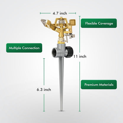 Heavy Duty All-Metal Impact Sprinkler Head on Sturdy Spike Base