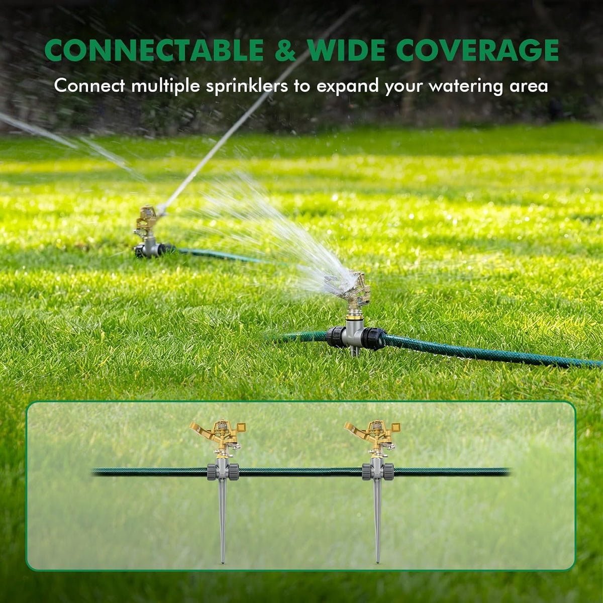 Heavy Duty All-Metal Impact Sprinkler Head on Sturdy Spike Base