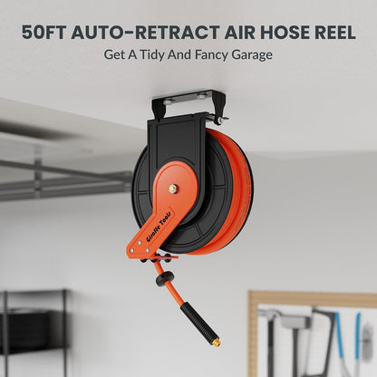 TA15 Retractable Air Hose Reel, 3/8" x 50ft, Open Steel