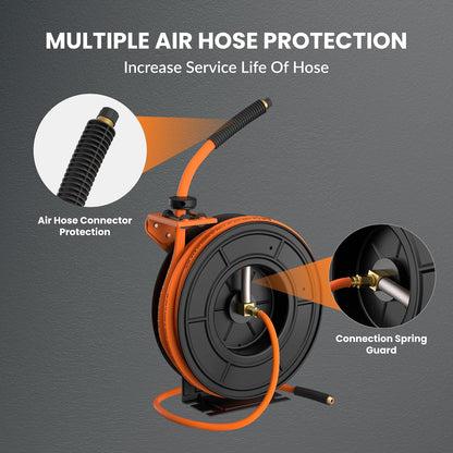 TA15 Retractable Air Hose Reel, 3/8" x 50ft, Open Steel