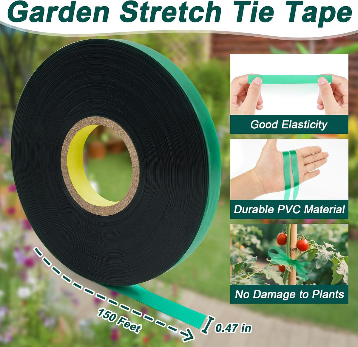 MAQIHAN Stretch Garden Tape Roll - 1/2" Plant Tape for Climbing Plants