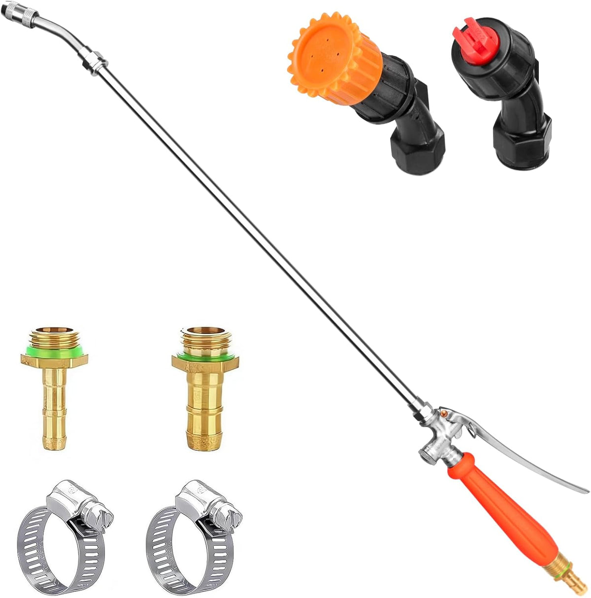 All Metal Sprayer Wand With 3 Types of Nozzles - Fan, Stainless Steel, 1/4" & 3/8" Brass Barb, 2 Hose Clamps (29 Inches, 3 Nozzles)